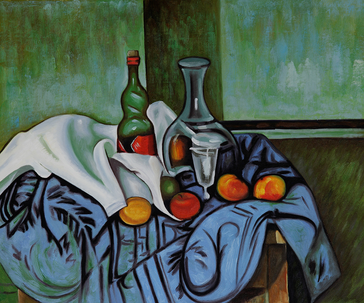 Still Life with Peppermint Bottle by Paul Cezanne